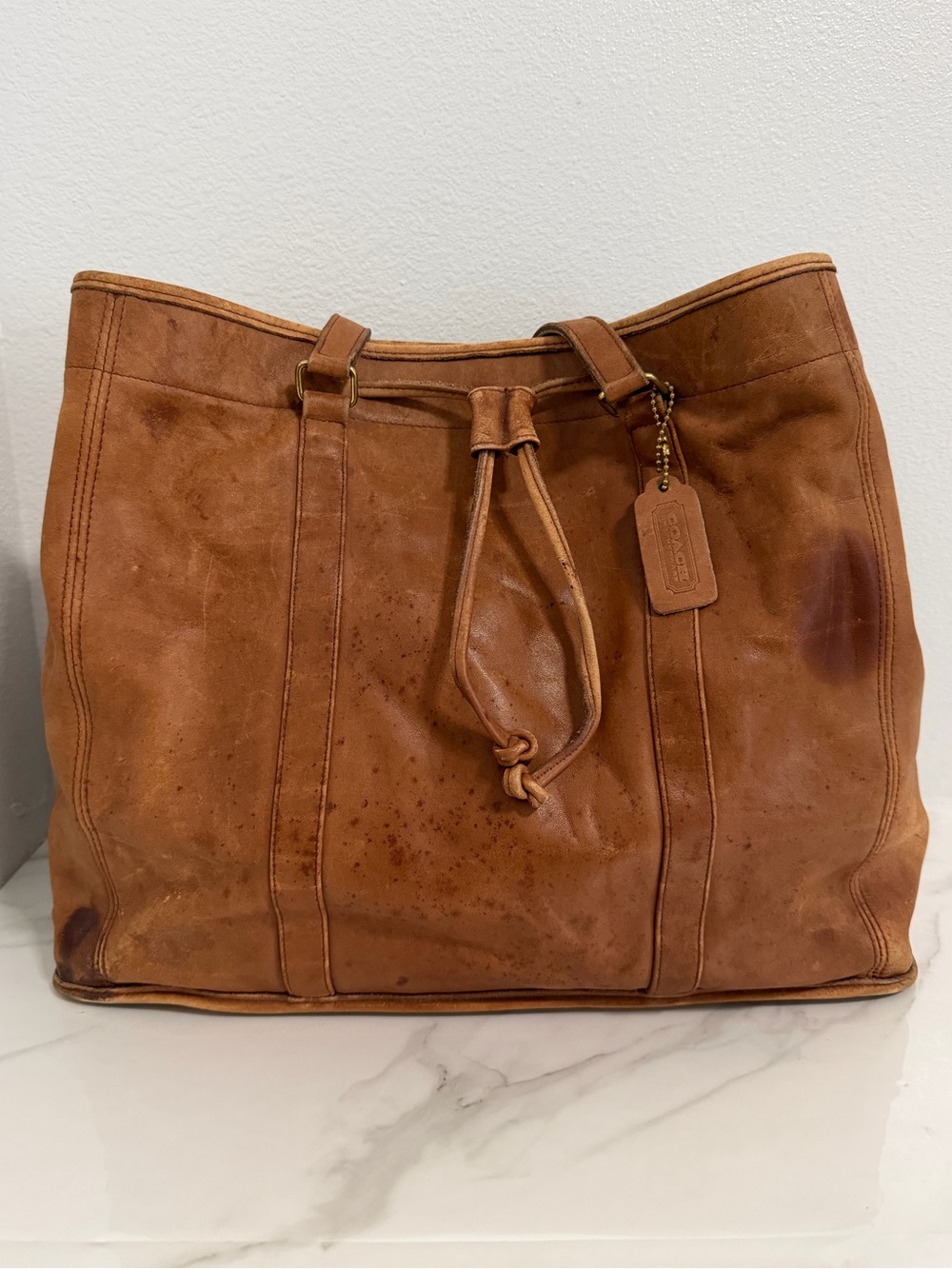 Coach vintage tote bag brown leather Xlarge collection Drawstring 4030